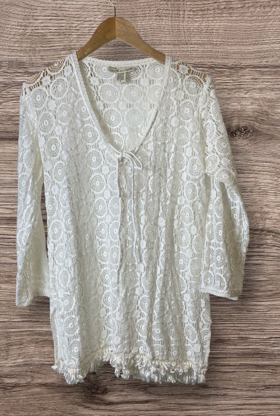 Vintage Havanna Women's White Round Lace Pullover Swim Cover Size Small